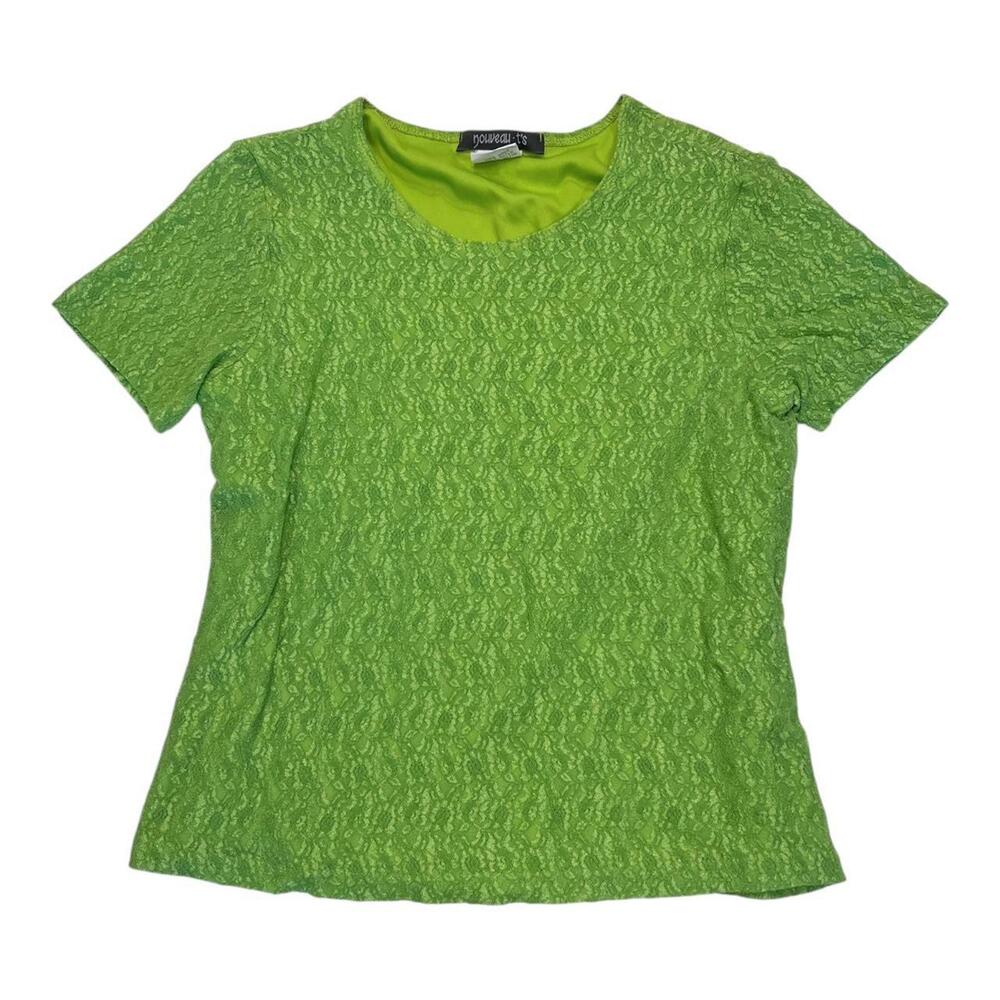 90s lime green lace short sleeve top
